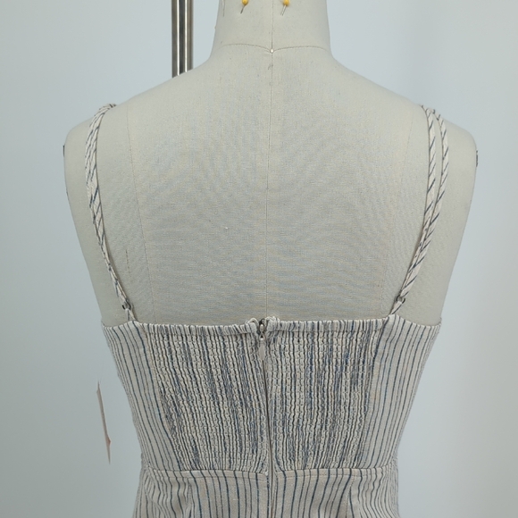 01573 Urban Outfitters Striped Wide Leg Jumpsuit Ivory Blue Size 0 hipster - Picture 4 of 8